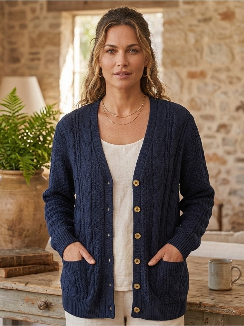 Bobbie Brooks Dark Blue Cable Knit Cardigan Sweater Size 18w/20w Made USA 90s